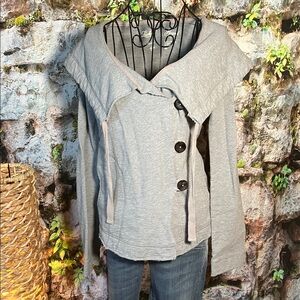 🧥 Lucky Brand Button-Up Sweat Jacket w/raw Hem — Gray — Sz Med